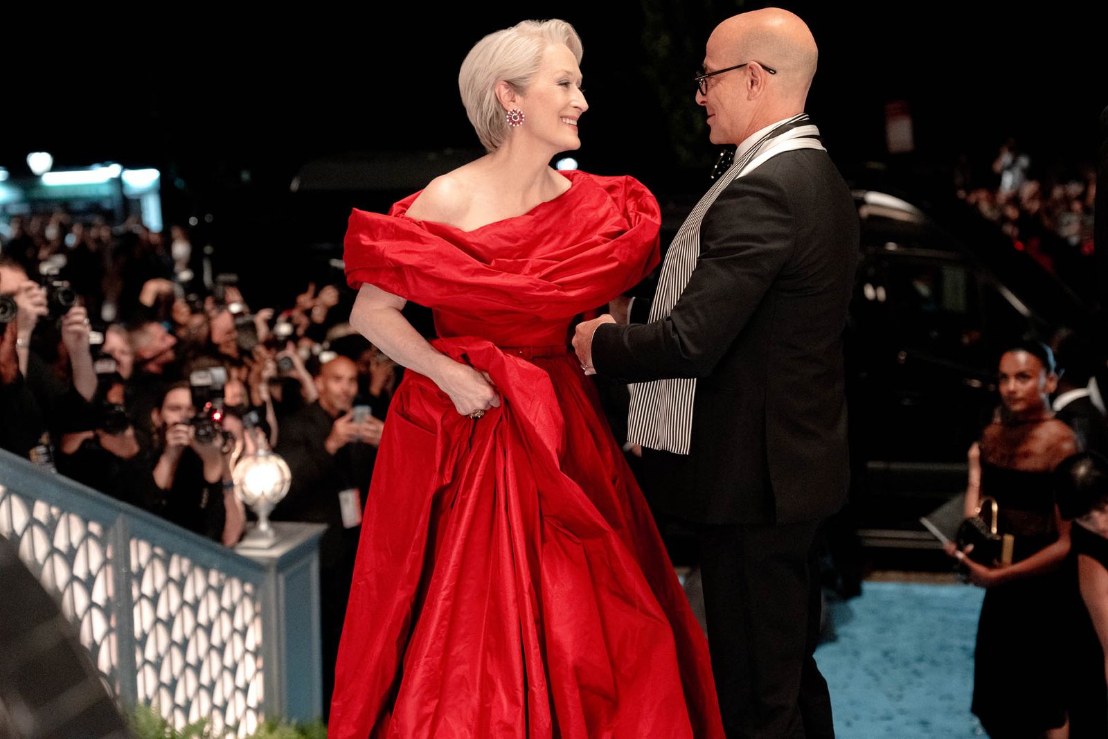 THE DEVIL WEARS PRADA 2 Meryl Streep as Miranda Priestly and Stanley Tucci as Nigel Kipling