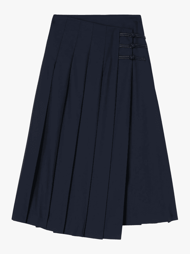 Image may contain: Clothing, Skirt, Miniskirt, Blouse, and Tartan